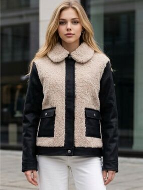 Peter Som Beige and Black Teddy Sherpa Jacket